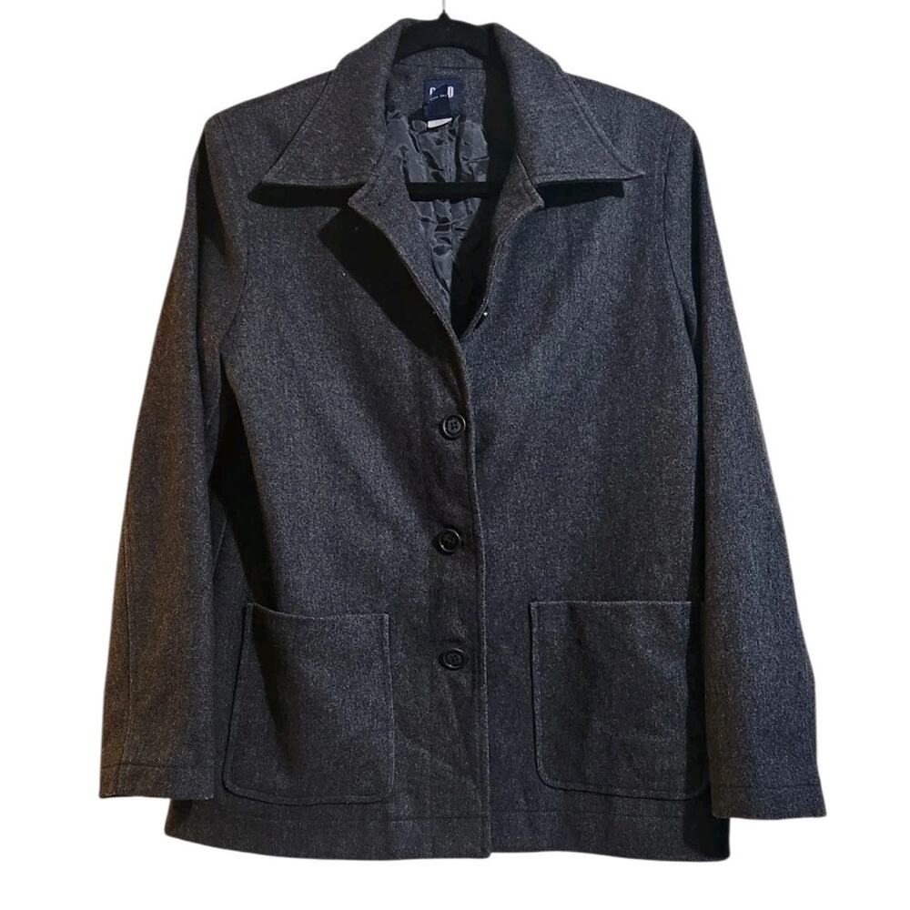 Vintage Gap Jacket Women's M Gray Classic Military Coat Fall Winter Y2k Pockets